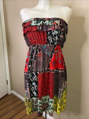 KIRAT  stretch knit strapless boho festival riffle tube top dress OS ❤️